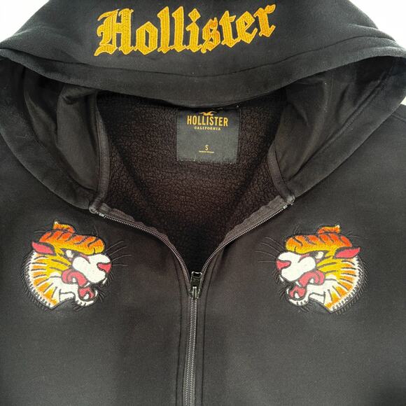 Y2K Hollister Hoodie Mens S Black Skater Street Grunge Hooded Sweatshirt Punk 90 - Picture 5 of 9